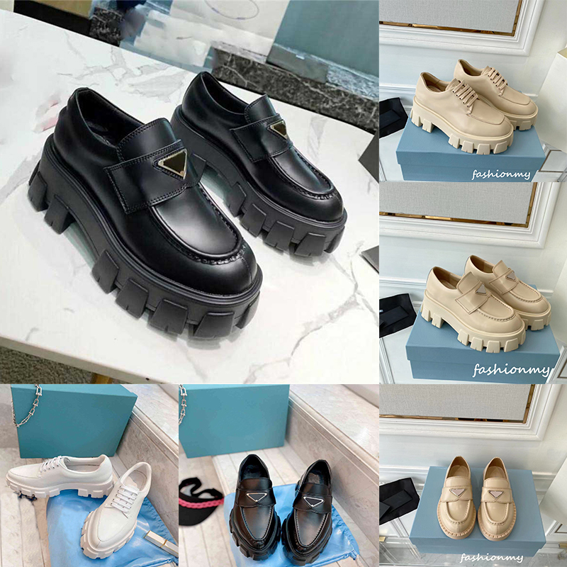 

Desinger Shoe Women Casual Monolith Triangle Logo Black Genuine Leather Shoes Increase Platform Sneakers Classic Patent Matte Loafers WIth Box, 10