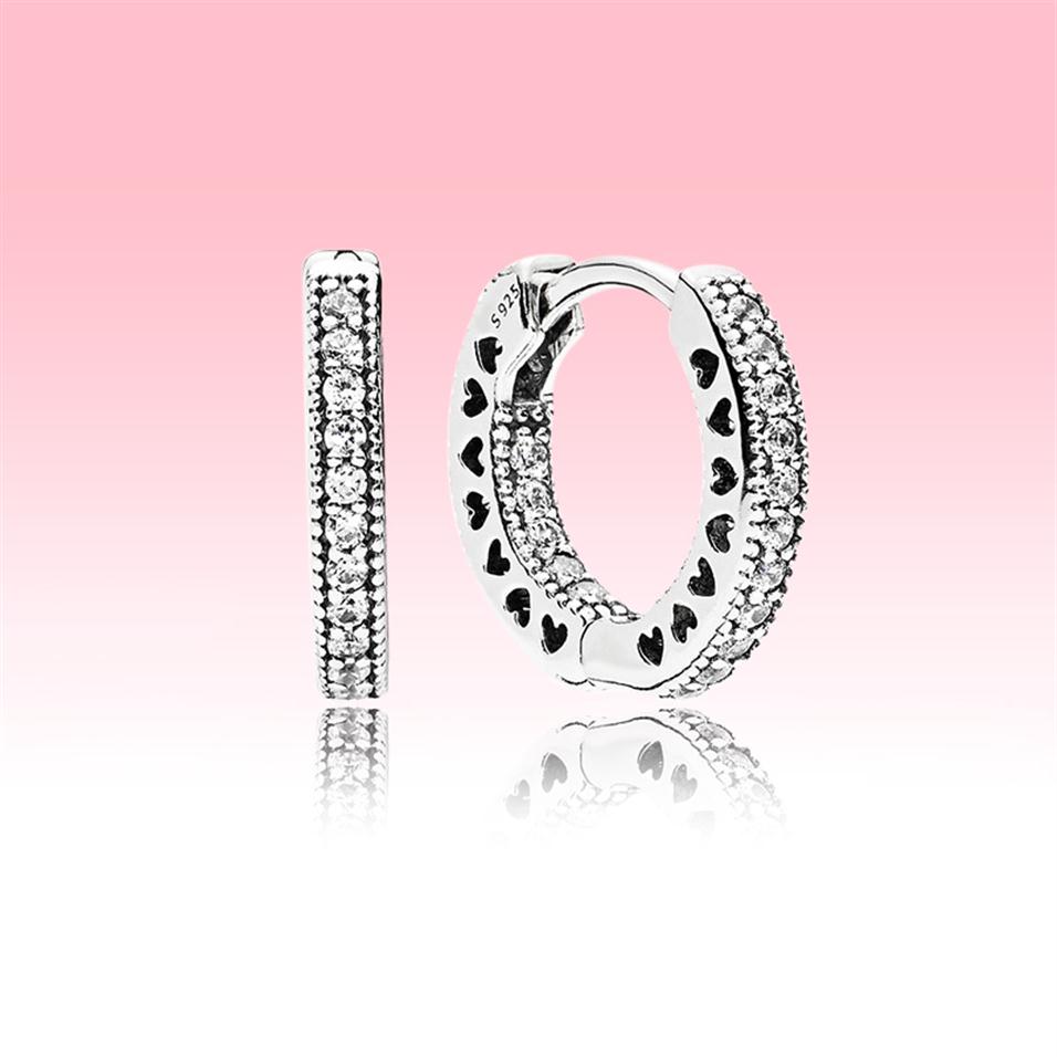 Real 925 Sterling Silver CZ diamond Hoop earring with Original box for Pandora Women High quality Jewelry Earrings set239H