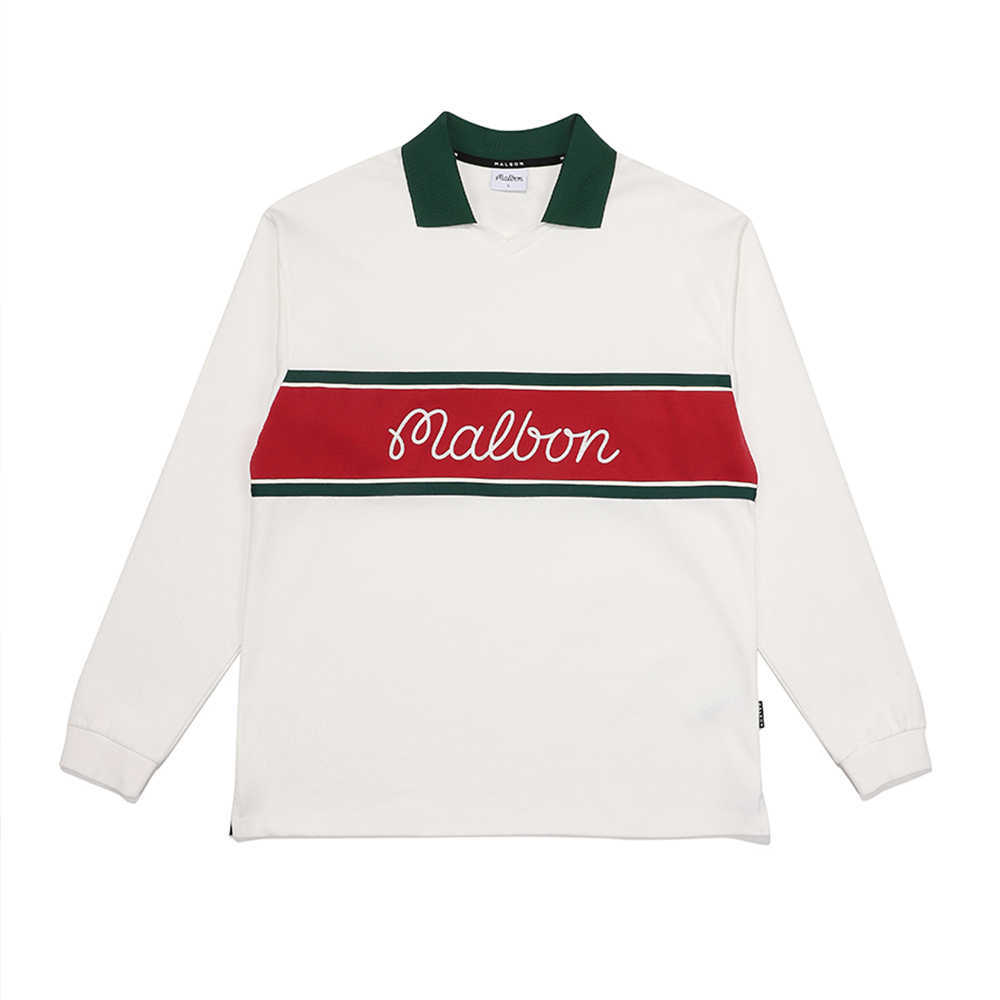 Polos pour hommes Malbon Golf Polo à manches longues Golf Loisirs Sports bloc d'épissage Revers lâche t-shirt bloc hommes et femmes