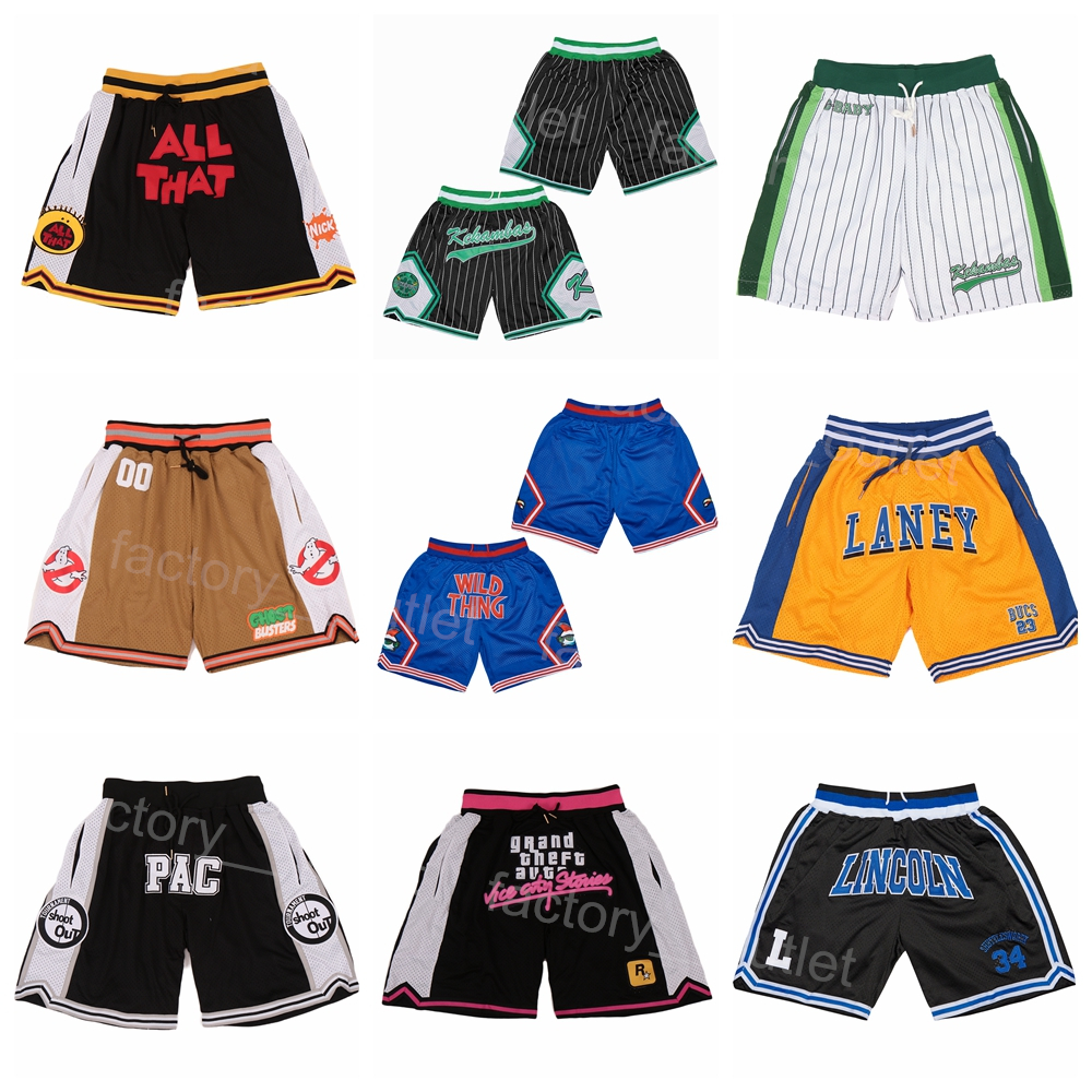 

Movie Just Don LANEY Basketball Shorts Elastic Waist College Lincoln Kekambas PAC Wear Sweatpants Pocket Zipper Drawstring St Vincent St Mary Irish VICE CITY Pant, Blue