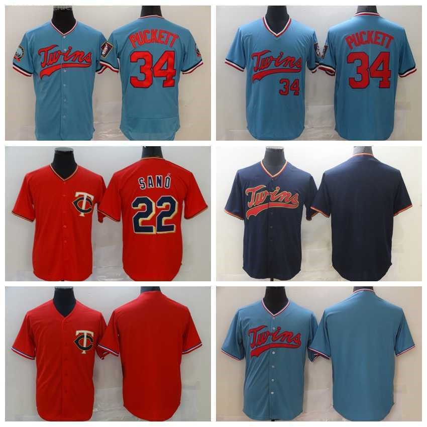 

Man Baseball 34 Kirby Puckett Jerseys 22 Miguel Sano Cooperstown Blue Red Cool Base Flexbase Pullover Breathable Embroidery And Sewing Pure Cotton Good Quality, Blank blue