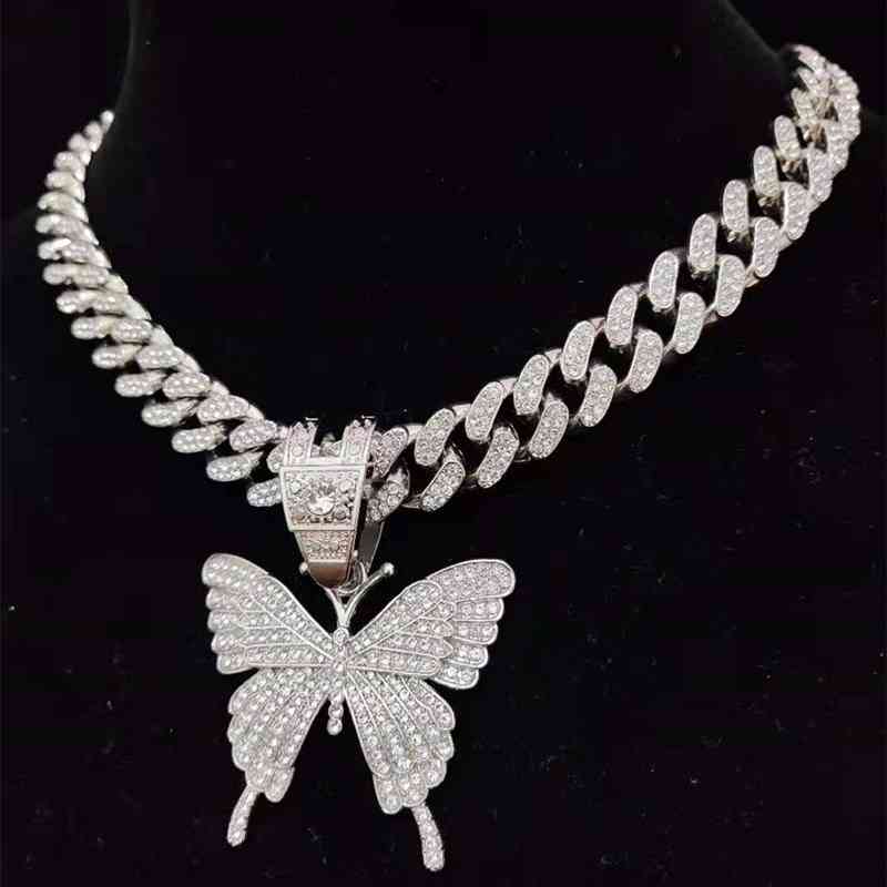 

Men Women Hip Hop Iced Out Bling Butterfly Pendant With 1m Miami Cuban Necklace Hiphop Necklac Fashion Charm Jewelry