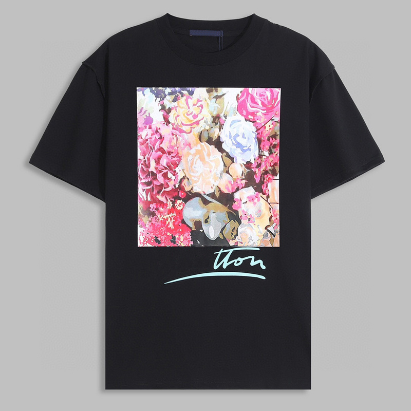 22SS Summer Europe Paris Flower Tapestry Print Tee Fashion Mens Mans à manches courtes Tshirt Femmes Vêtements Coton décontractés T-shirts