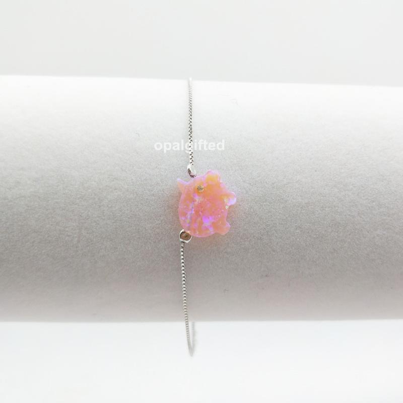

Link Chain 1PC Lovely Little Pig Bracelet Synthetic Opal 11 12mm Light Pink Op58 Shape With Cz For Eye BraceletLink