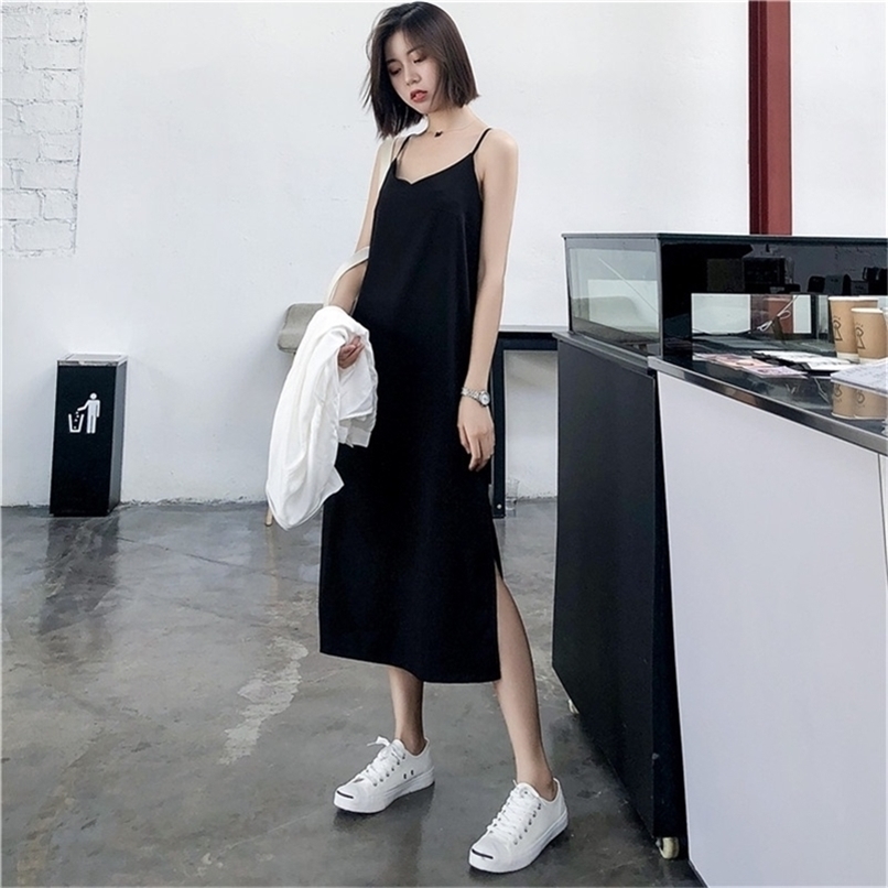 

Sexy Women Maxi Dress Black Sling Dress Female Summer Sleeveless V-neck Vest Long Women Dresses 220406