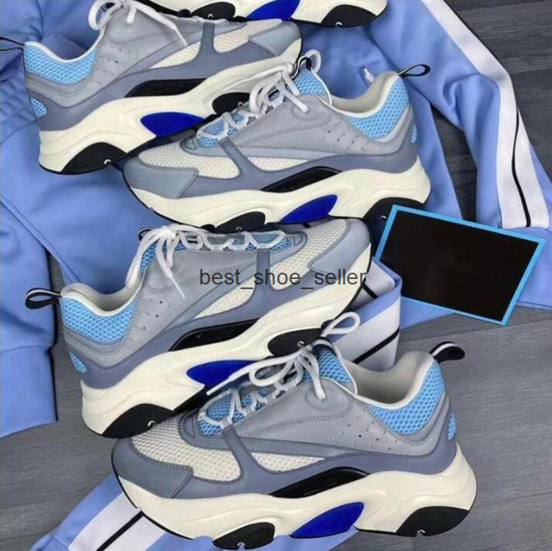 

designer B22 Sneaker White Leather Calfskin Sneakers Top Technical Knit Women Platform Blue Grey shoes, Color 16
