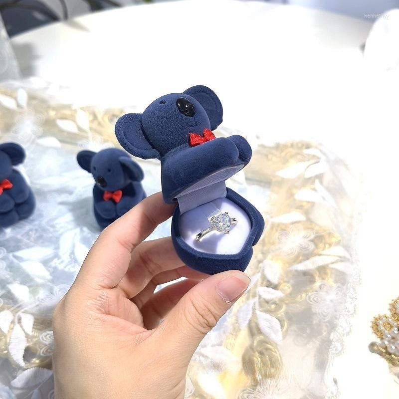 

Jewelry Pouches Bags Cute Cartoon Blue Koala Box Flocking Ring Necklace Gift Packaging BoxJewelry