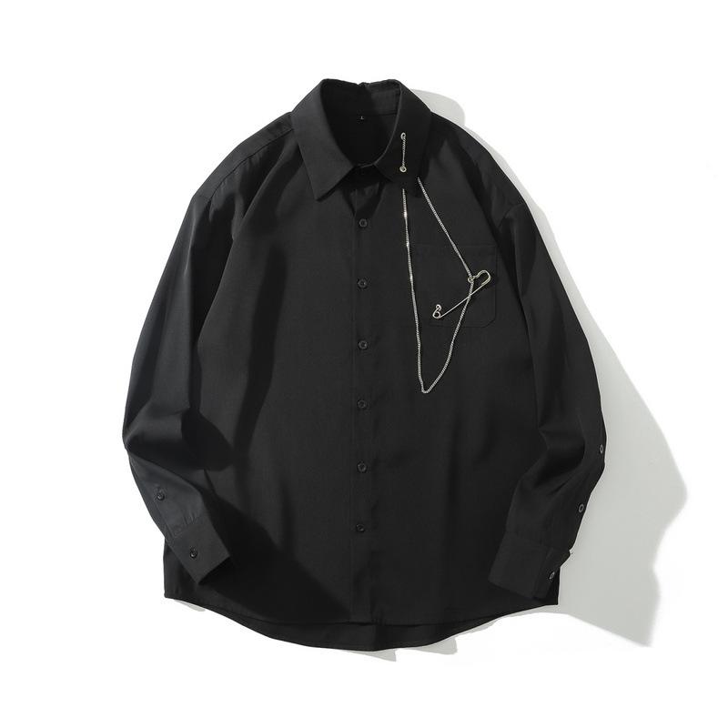 

Men's Casual Shirts 2022 Spring/autumn Mens Dark Solid Dress Shirt Euro American Punk Chain Decoration Loose Fit Long Sleeve Coat For Men, White;black