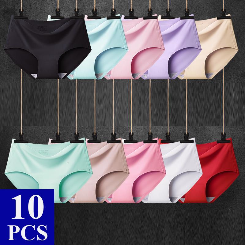 

10 Pcs Seamless Panties Women Sexy Briefs Ice Silk Underwear Tanga Lingerie String Femme Bragas Stringi, 10pcs black
