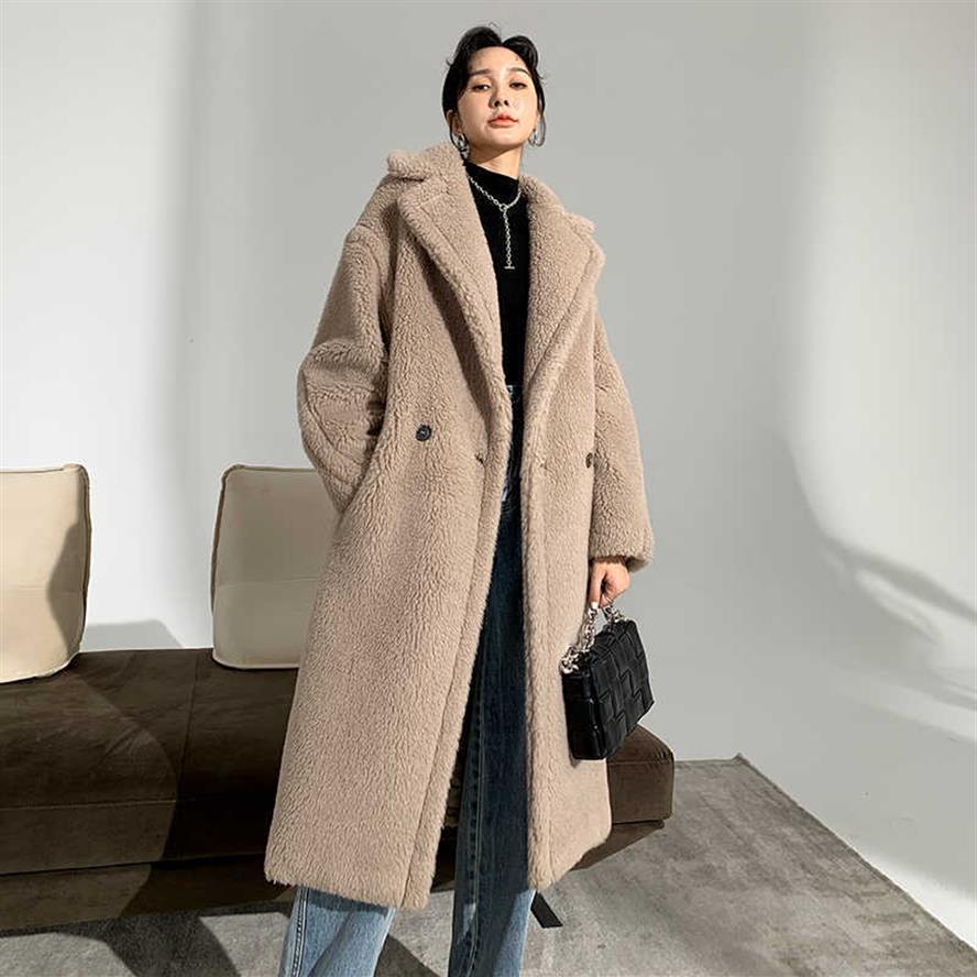 

Women's Coat Teddy Bear Alpaca Wool Winter Thicken vanilla Albino camel teddy in stock Y0909222k, Pocket