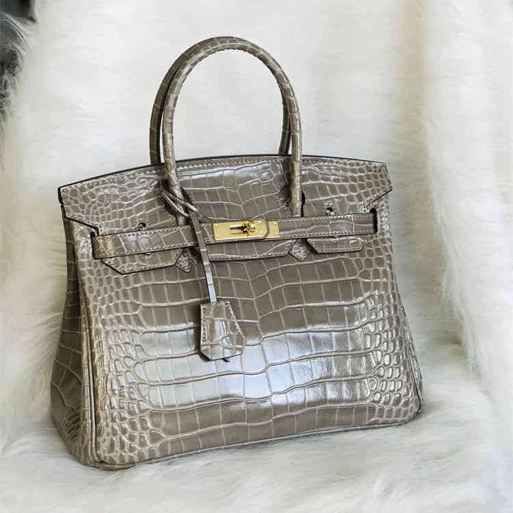 

Designer Herme Bags Birkins red same highgrade sense big brand crocodile leather platinum bag womens bag European American Leather handheld, Sky blue
