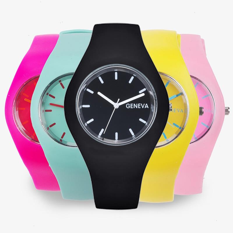 

Fashion Men Watch Women Cream Color Ultra-thin Silicone Strap Leisure Geneva Wristwatch Womens Jelly Watches, Black