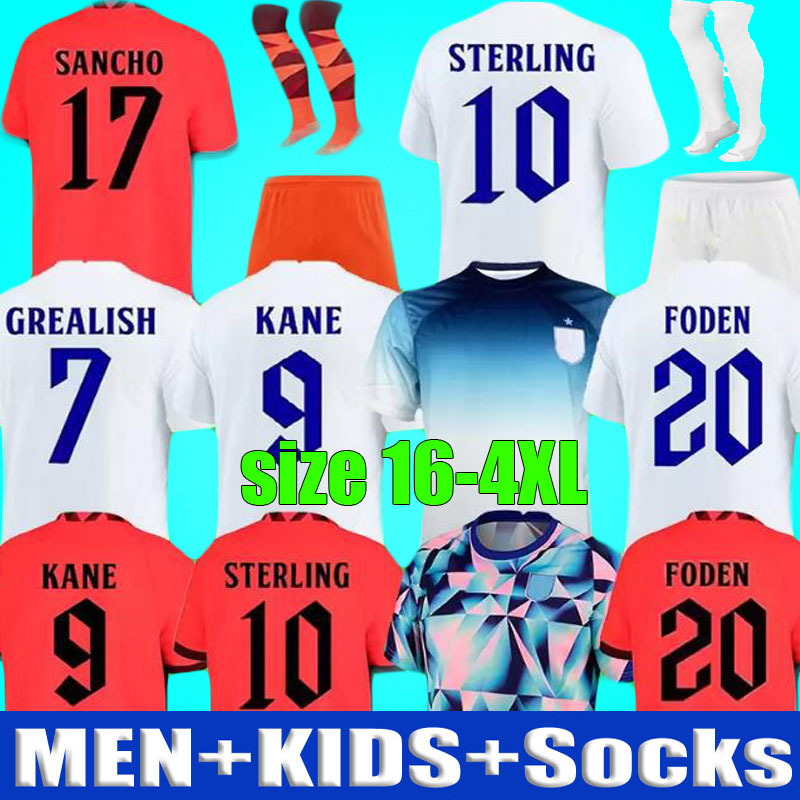 

3XL 4XL 22 23 Engiand KANE soccer jerseys men kids kit set 2022 2023 STERLING FODEN RASHFORD SANCHO GREALISH MOUNT HENDERSON MAGUIRE ENGlAN football shirt, 2022 home aldult