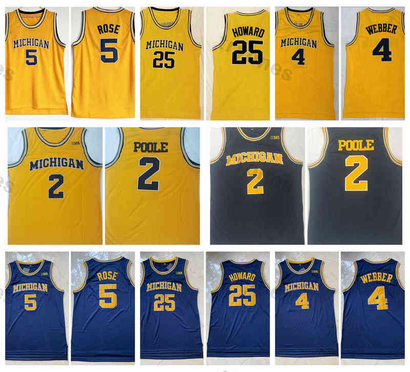 

Mens NCAA Michigan Wolverines College Basketball Jerseys Vintage 4 Chris Webber 5 Jalen Rose 25 Juwan Howard 2 Jodan Poole Jersey Blue Yello, Yellow 2