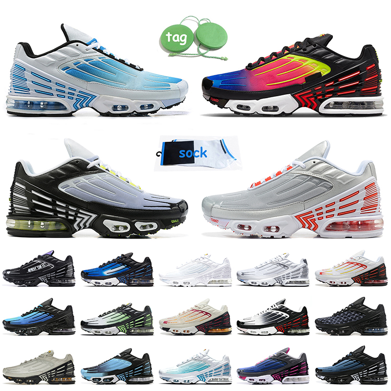 

WITH BOX Designer Tn 3 Plus Women Mens Running Shoes Tnplus Tns Laser Blue Rainbow Neon Black Iridescent Obsidian White Silver Tuned III tn3 Wolf Grey Sports Trainers S, A3 mesh triple white 36-46