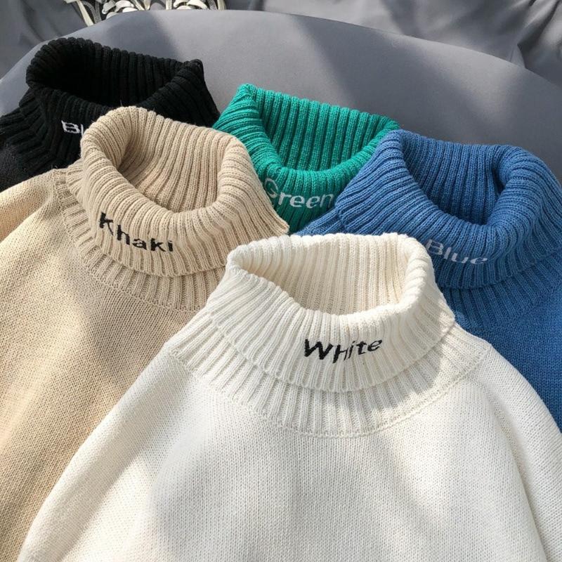 

Men's Sweaters Winter For Men Korean Fashion Streetwear Mock Neck Solid Color Cashmere Sweater Woolen Slim Fit TrendsMen's, Blue