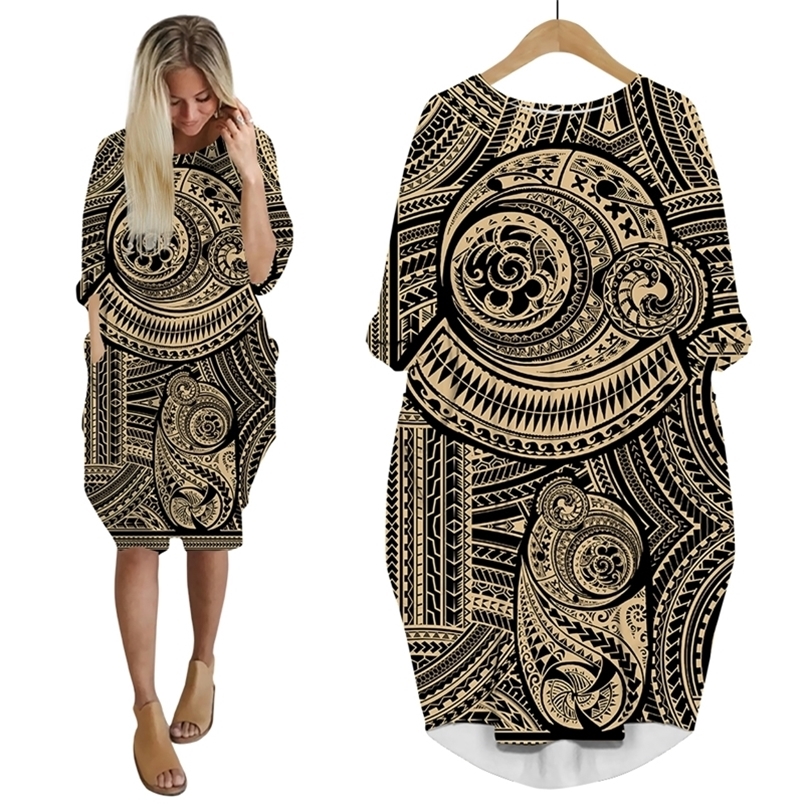 Robe de style polynésien 3D Print Streetwear Femmes Robes Fashion HARAJUKU LONGE FEMME FEMME Robe vintage W220617