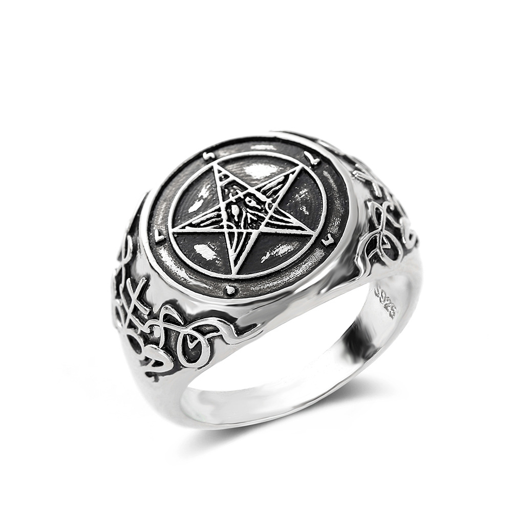 

Cluster Rings Gothic Witch Demon Satan Pentagram Men's Ring Punk Accessories Suitable For Adventure Brothers GiftCluster