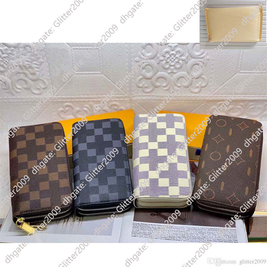 

high quality Double zipper Wallets Brown flower Mens Leather Wallet Holders For Brown plaid women Purse Monograms Luxury Purses Cross Body Wallets Zipper Coin Purse, White grid