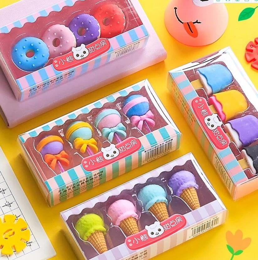 

Yummy Dessert Erasers Set Mini Lollipop Icecream Popsicle Donuts Rubber Pencil Eraser for Kids School Student Award FY3751 sxjun7