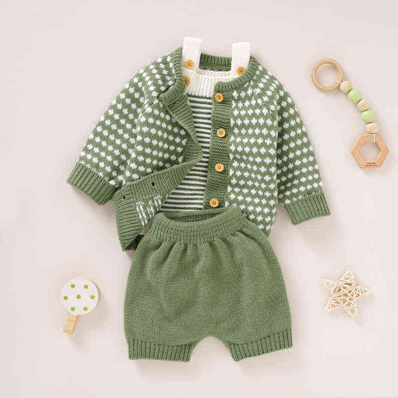 

Baby Clothes Set Knitted Newborn Girls Boys Sweater + Vest + Short Fashion Dots Toddler Infant Clothing Suit Long Sleeve Outfits AA220323, 82w797-4