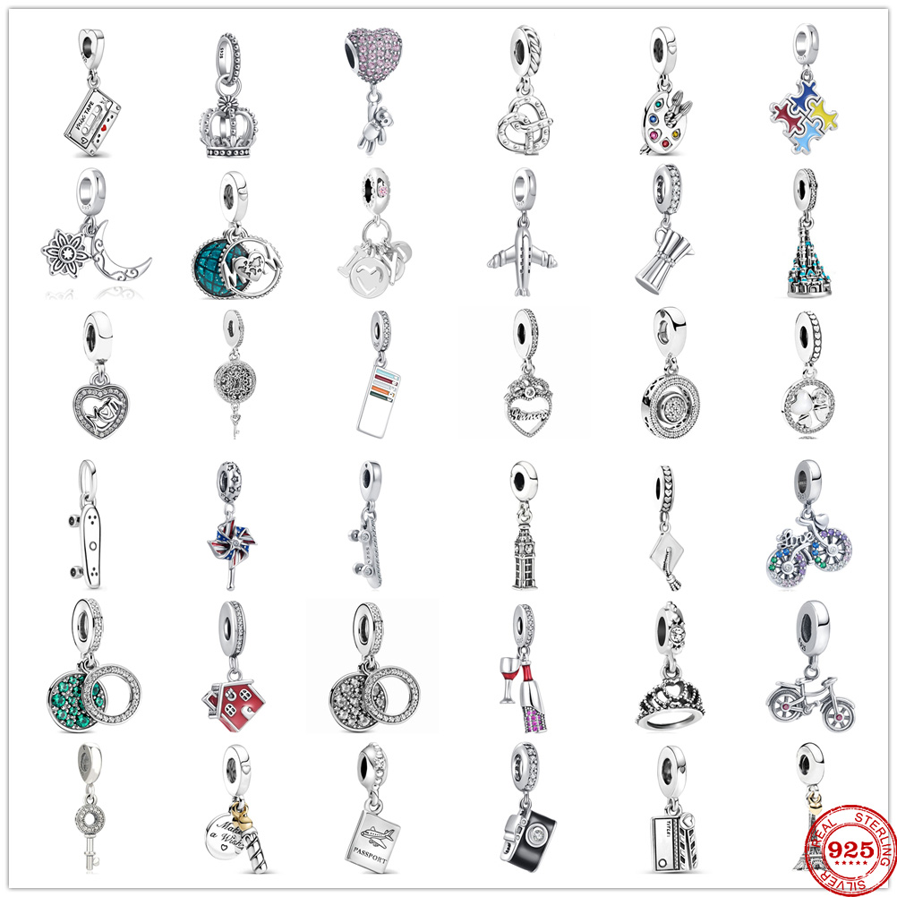 925 Sterling Silver Dangle Charm New Drawing Board Camera Castle House Pendant Beads Bead Fit Charms Bracelet DIY Jewelry Accessories
