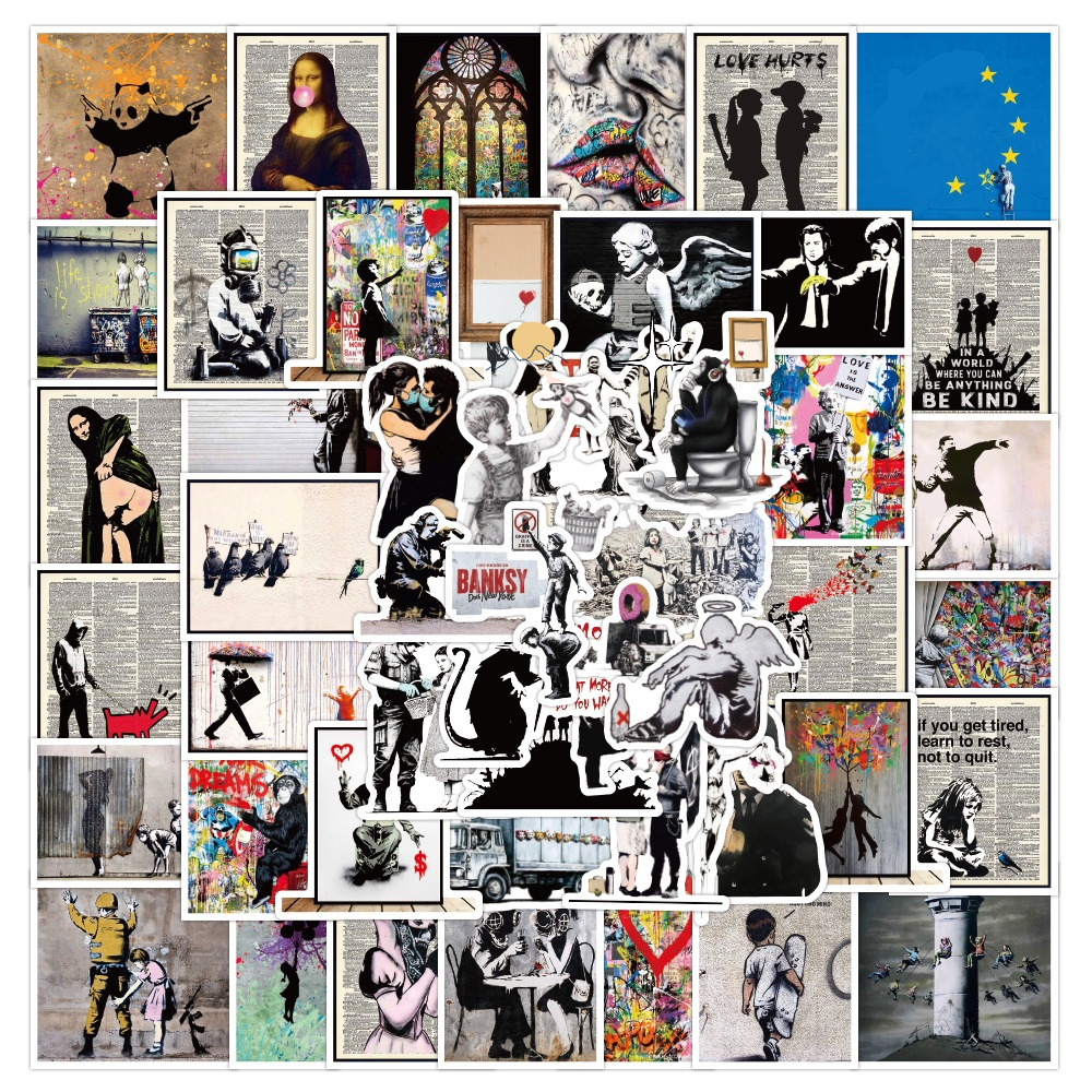 

52pcs Banksy Stickers peace art graffiti Stickers for DIY Luggage Laptop Skateboard Motorcycle Bicycle, Multi colors