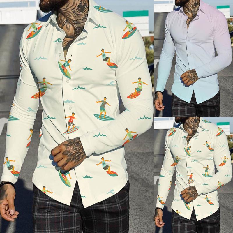 

Men' Casual Shirts Dress Down Men Autumn Winter Single Breasted Lapel Full Print Beach Long Sleeve Vacation Outdoor Holiday Tee Shirt Thick, Beige