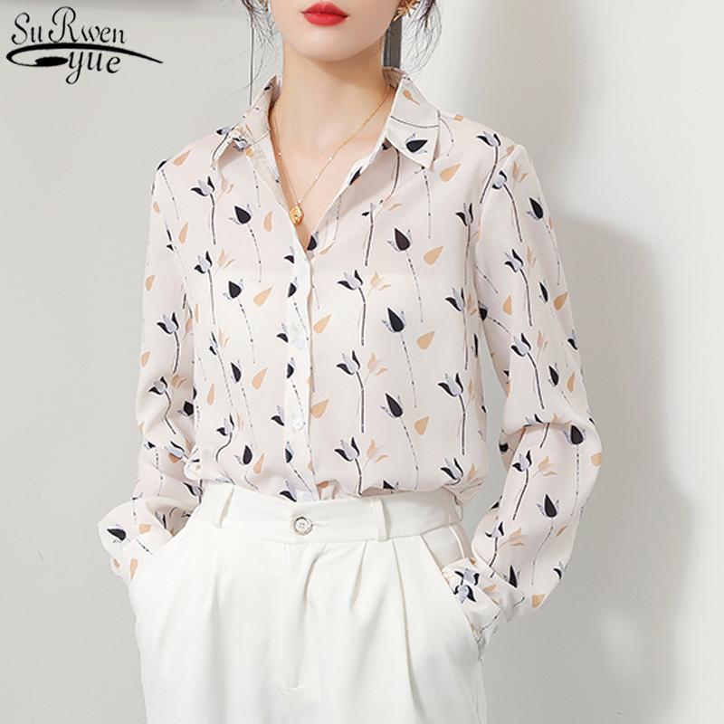 

Autumn Long Sleeve Women's Shirts Vintage Printed Chiffon Blouse Fashion Lapel Office Lady Tops Female Ropa De Mujer 11462 Blouses &, Picture