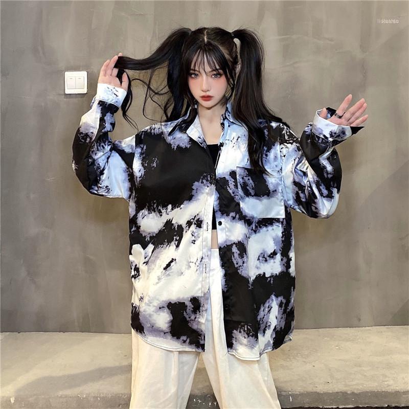 

Autumn Dark Tie-dye Long-sleeved Lapel Shirt Female Personality Fashion Top Women's Blouses & Shirts, Picture color