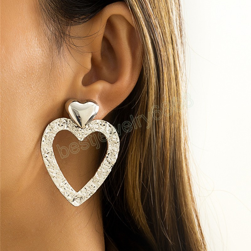 

Vintage Gold/ Silver Color Heart Pendant Earrings for Women Geometric hollow out love Dangle Earrings Jewelry Accessories Valentine Day Gift