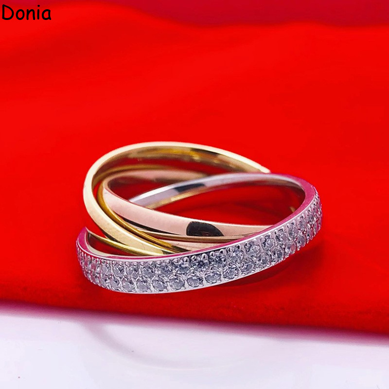 

Donia jewelry luxury ring European and American fashion three-color glossy three-ring titanium steel micro-set zircon ring designer with box