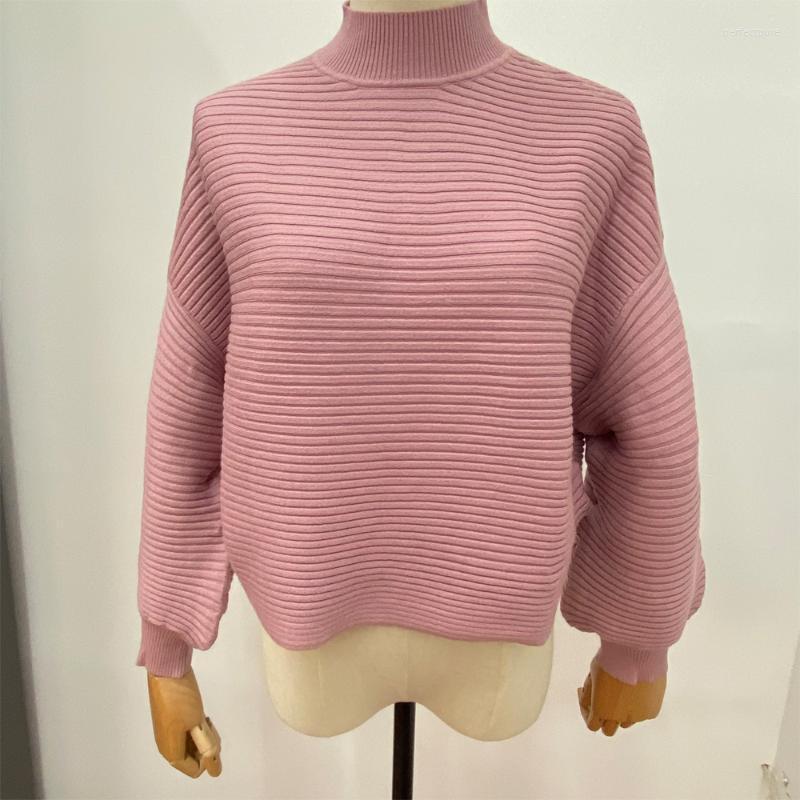 

Women's Sweaters Autumn And Winter Korean Fashion Half Turtleneck Short Loose Pullover Puff Sleeve Knitted SweaterWomen's Perf22, Pink