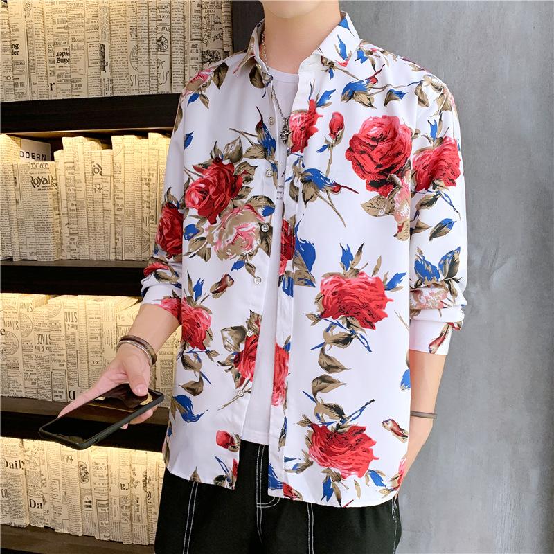 

Men' Casual Shirts Fashion Men Printed Floral Long Sleeve Shirt Soft Thin Spring Summer Standard Fit Social Business Dress For ManMen, Black