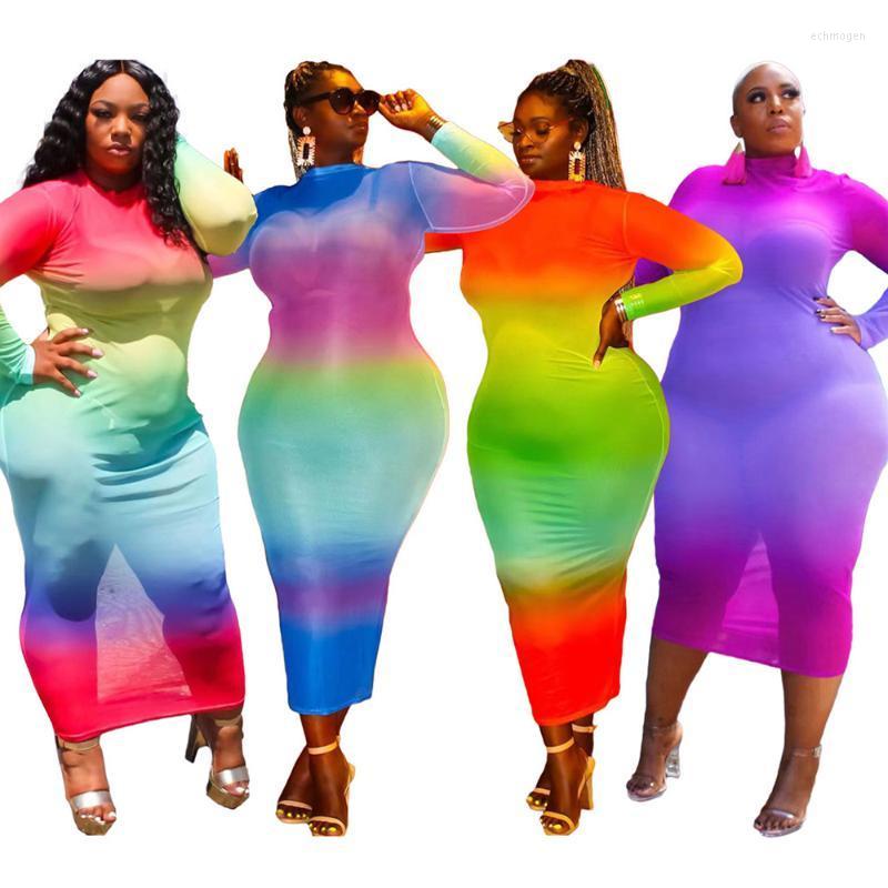 

Plus Size Dresses Women's Clothing Fashion Round Collar Casual Tie Dye Multicolor Printed Stretch Long Dress 5xl Wholesale Drop Echm22, Blue