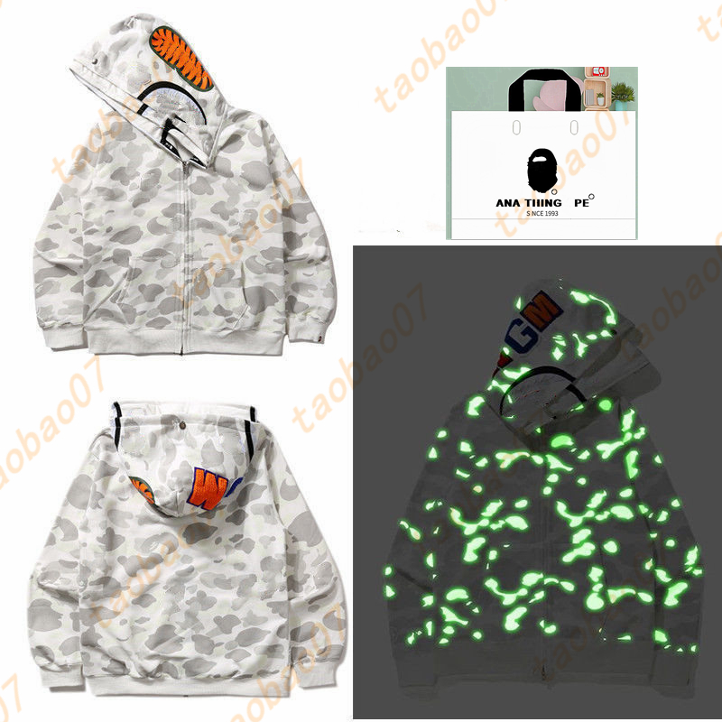 

ape hoodie mens designer hoodie men hoodies clothes shark hoodys luminous sweaters Reflective oversize Fleeces camouflage sweatshirts Star cardigan zipper C02, 1pcs buttons