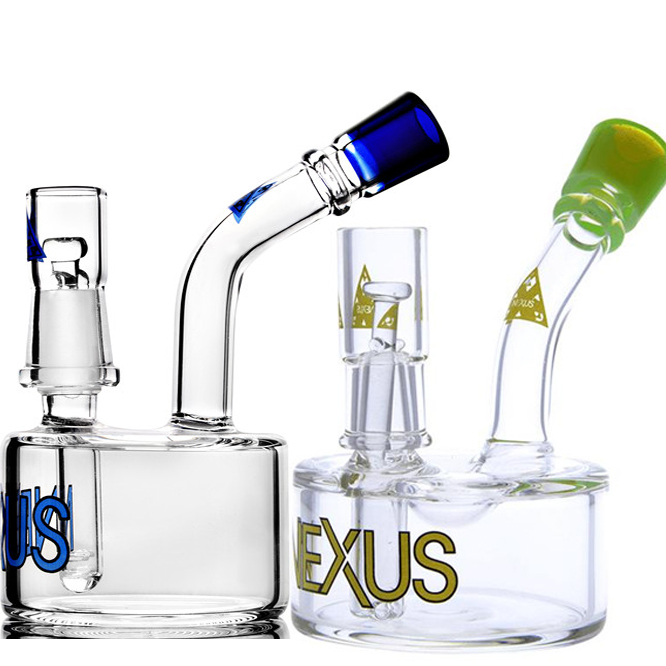 Mini beaker bong Glass Vapor Dab Rig Hookahs NEXUS Portable Water Pipes Hockey Puck Base Shape 5 Inches tall 14mm Joint dome nail-image-759208474