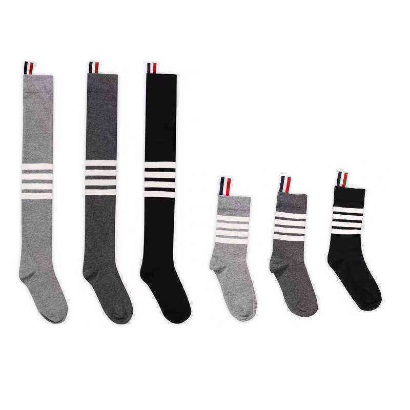 

Net red asymmetric middle tube socks with four bars across the knee socks TB academic style knee length women's stockings label, Medium tube light gray
