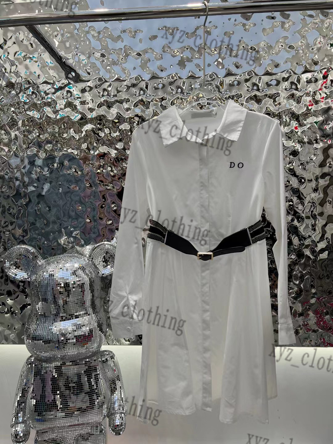

2022 womens shirts dresses summer polo-shirt dress designer high-end polos Collar skirt embroidery skirts custom belt Design long sleeved skirts with belts, 01