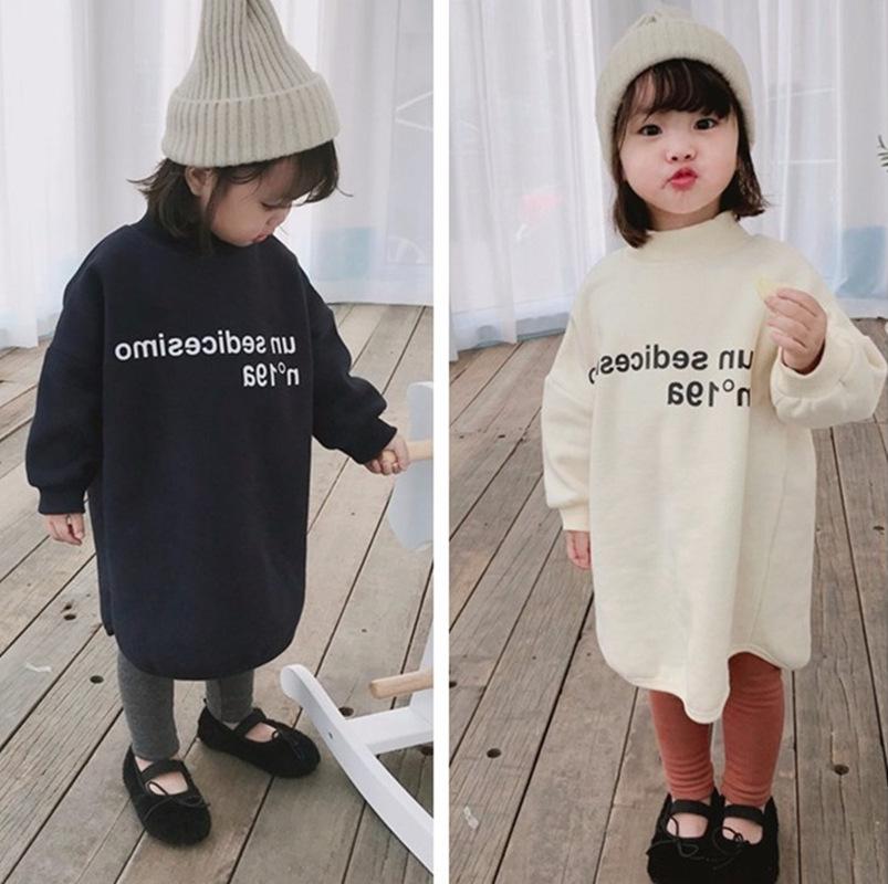 

Girl's Dresses Autumn Winter Korean Style Girls Fleece Long Sleeve Hoodies Dress 2-6 Years Kids Warm Cotton Casual Clothes TopsGirl's, Beige