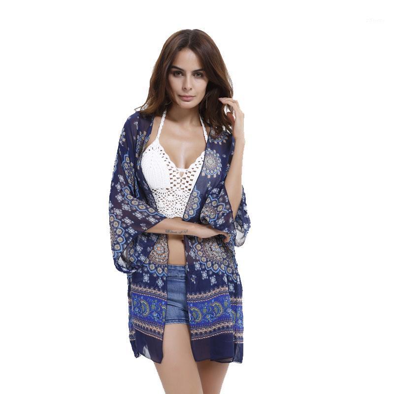 

Plus Size Women Clothing 2022 Boho Kimono Cardigan Summer Blouse Floral Printed 3/4 Sleeve Casual Vintage Blusas Shirt Top Women's Blouses &, Black