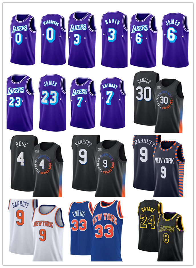 

2022 new Patrick 33 Ewing RJ 9 Barrett Julius 30 Randle Basketball Jersey New York''Knicks''Derrick 4 Rose Kemba 8 Walker white blue