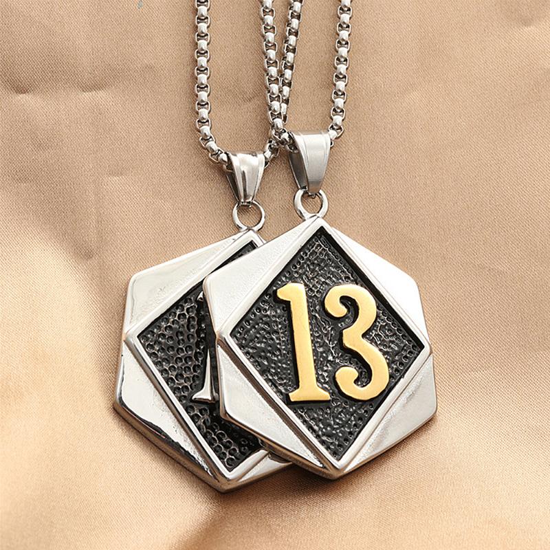 

Pendant Necklaces Fashion Classic 13 Lucky Number Vintage Biker Stainless Steel Necklace For Men Punk Amulet Jewelry Gift WholesalePendant