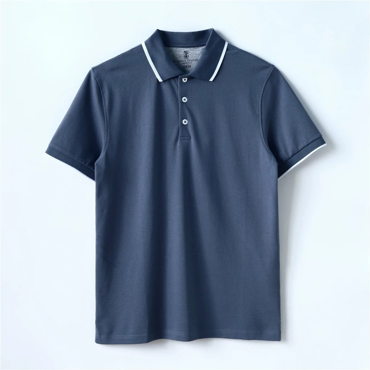 

Men Polo Shirt Italian Brunello Cucinelli Summer Cotton Casual Lapel Short-sleeved Shirts, Blue