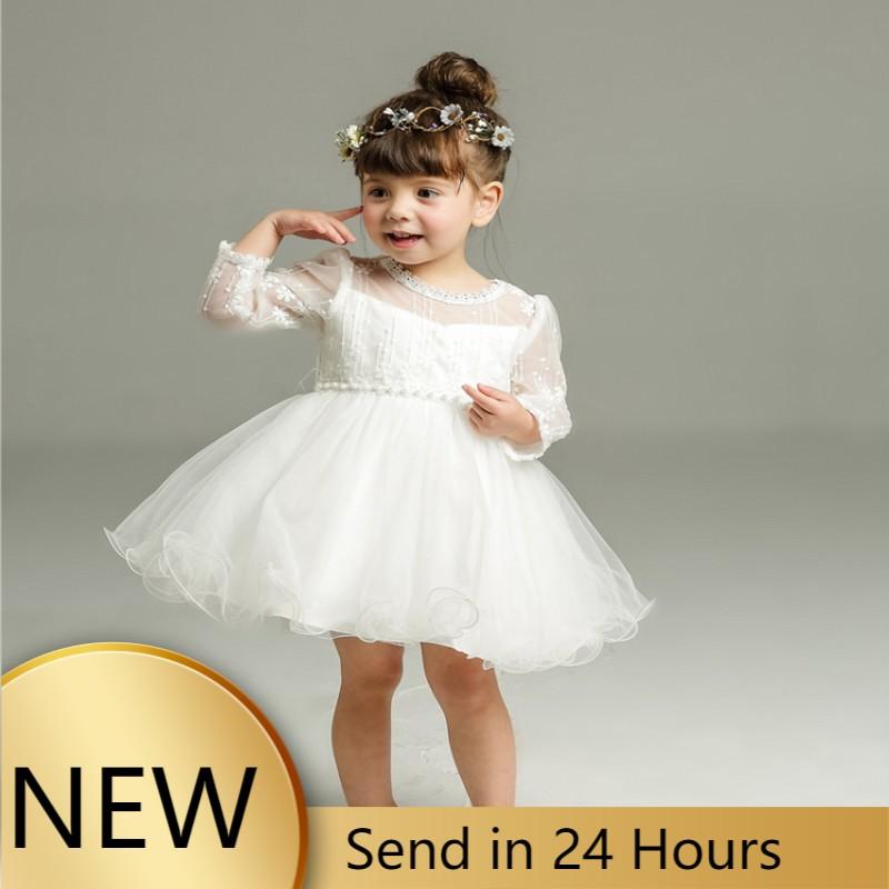 

Girl's Dresses Infant Baby Long Sleeve Pearls Beaded Girl Birthday Baptism Dress Christmas Children ClothingGirl's, Petticoat