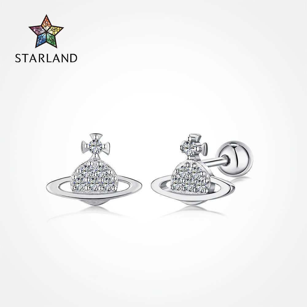 

S925 pure silver ear nail Female Minority design Saturn Cross Earrings Fashion Trend jewelry