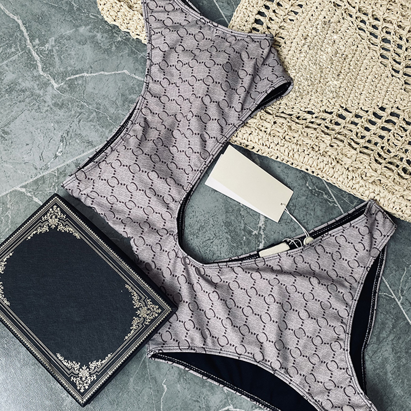 

High Waist Beach Bikini Sexy Hollow One Shoulder Ladies Swimwear Water Sports Cool Bathing Suit for Women, Gray