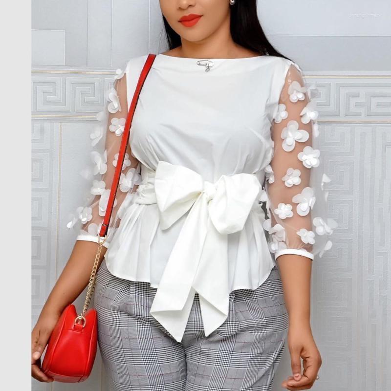 

Women' Blouses & Shirts Elegant For Ladies 2022 Womens White Red Yellow Solid Bow Transparent Sleeves Pullovers Fashion Tops Stre22, Yellow blouse