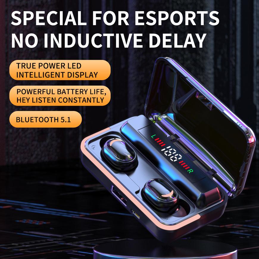 

E10 TWS Gamer Headset Wireless Headphone Low Delay Bluetooth Earphone HiFi Stereo Music Earbuds with Microphone Power Bank337K, Black