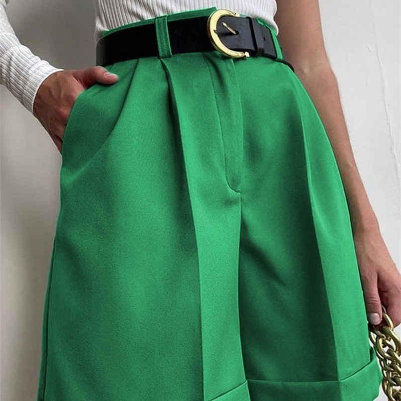 

Bornladies Summer High Waist Shorts for Women Casual Loose Wide Leg Solid Shorts Female Short Pants Y2k Booty Shorts 220611, Green